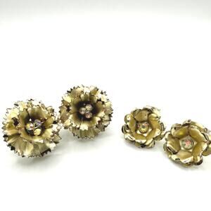 Vintage Floral Clip-On Earring Bundle | Coro Flower + Gold Tone Bloom Earrings
